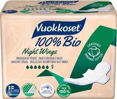 VUOKKOSET  100% BIO, Podpaski ze Skrzydełkami na noc, 9szt