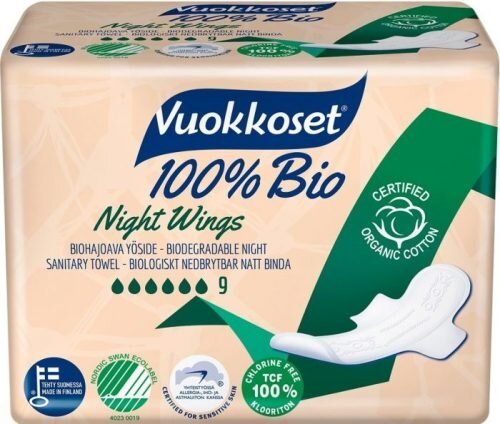 VUOKKOSET  100% BIO, Podpaski ze Skrzydełkami na noc, 9szt